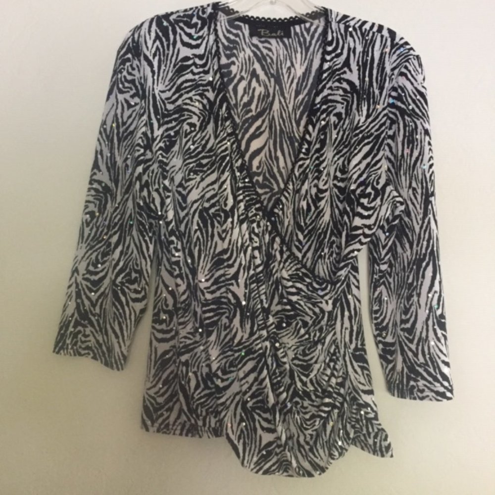 Bali Sparkling Zebra Print Cross Over Front Sequin